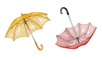 Hand painted watercolor yellow and red umbrella isolated © Yorda
