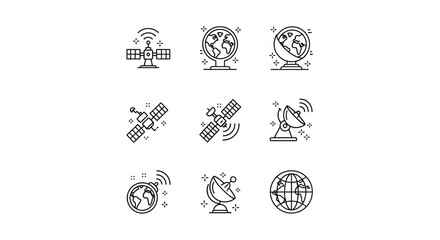 Fototapeta premium Satellite Communication Technology Icon Set