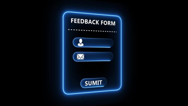 User response collection interface through feedback form with input fields and submit action for managing digital communication and service feedback 4k animation video