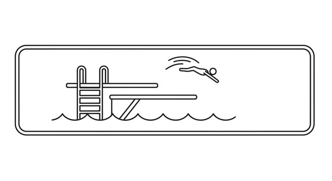 Dynamic line icon of a person diving into a swimming pool from a high board, symbolizing aquatic