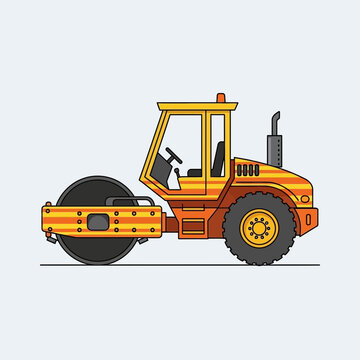Vibrant Construction Roller Machine Illustrating Roadwork Projects