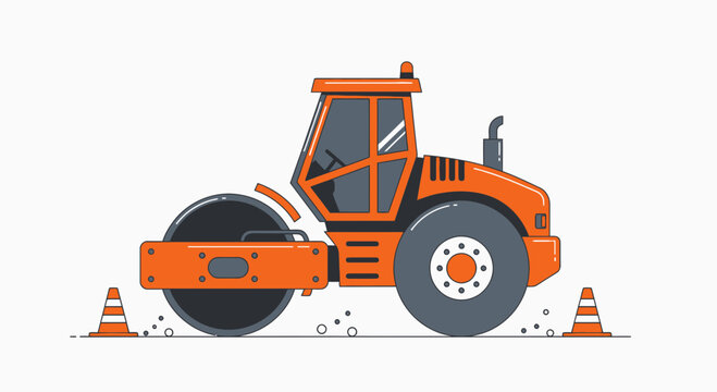 Vibrant Orange Road Roller Machine For Construction Projects And Site Work