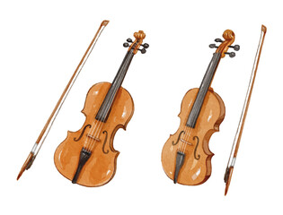 Fototapeta premium Watercolor violin isolated on white background