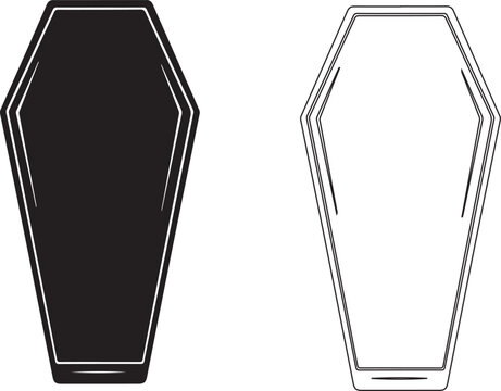Coffin icons, black and white vector coffins, Halloween symbols, funeral vector graphics