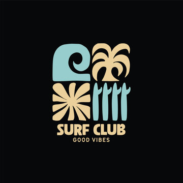 Vintage surf design template for surf club, surf shop, surf merch.