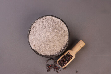 Black glutinous rice flour is a finely milled powder made from black sticky rice. © menik