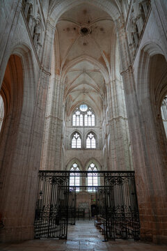 Soaring Gothic vaults and interior architecture of Saint-Germain Abbey in Auxerre, Burgundy, France