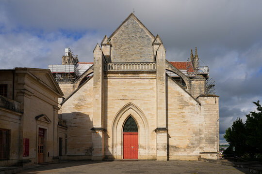 Facade of the Romanesque Saint-Germain Abbey in Auxerre, Burgundy, France