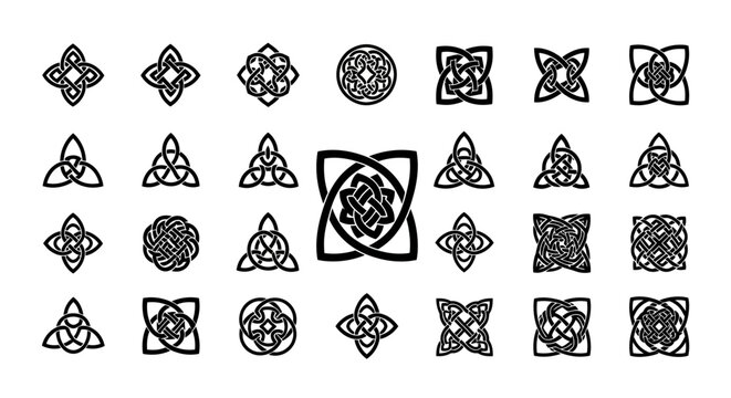 Collection of Celtic Knots and Ornate Geometric Symbols - Black and White Vector Icons