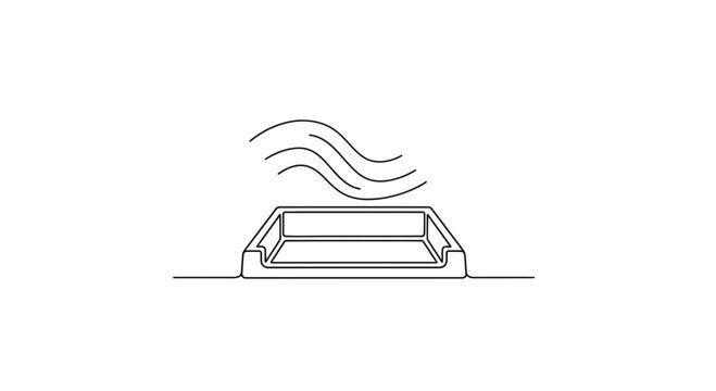 Minimalist continuous line art icon depicting a warming tray or signal emitter concept