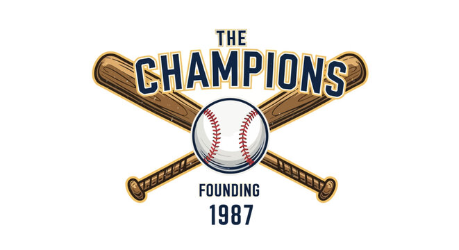 Vintage Baseball Champions Logo with Bats and Ball, Founding 1987