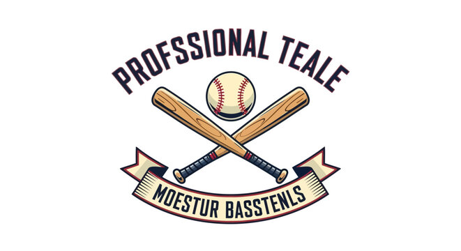 Baseball Bats Crossed with Ball and Banner - Professional Sports Emblem