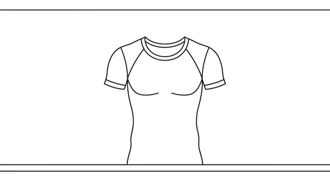 Minimalist line art vector illustration of an athletic short-sleeved compression top for fitness