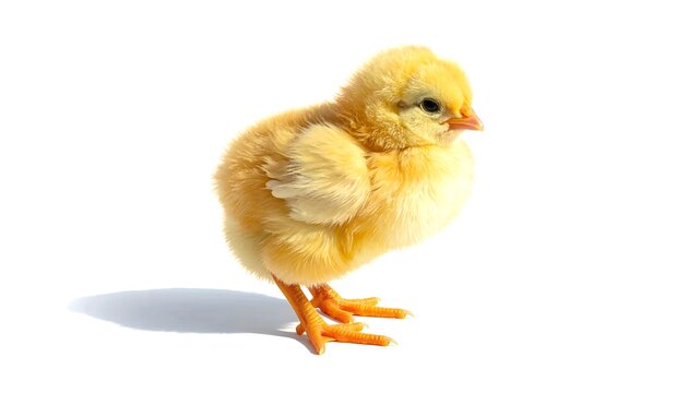 A small yellow chick standing on one leg