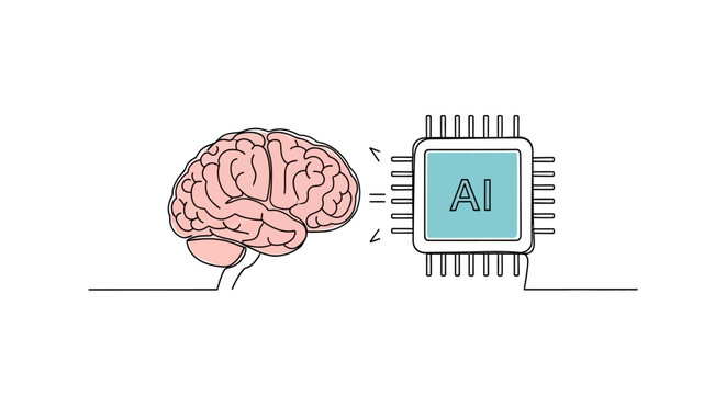 AI chip connected to human brain, representing artificial intelligence and technology integration