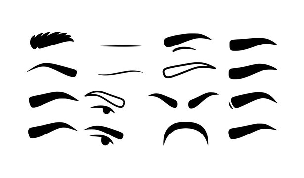 Modern eyebrow icons with thick thin arched and angled brow shapes bold vector beauty symbols set