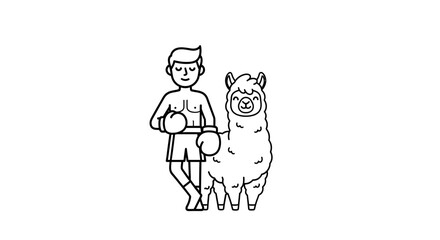 Fototapeta premium Whimsical illustration of a friendly boxer standing confidently with his happy llama companion