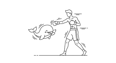 Obraz premium Dynamic interaction between a skilled boxer and an adorable aquatic creature in a clean design