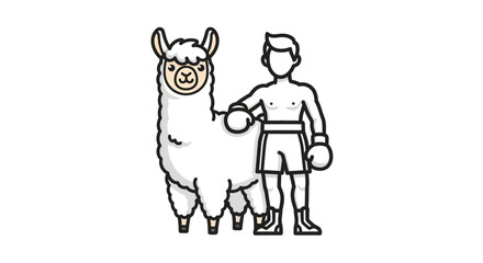 Fototapeta premium Charming illustration of a friendly llama posing with a confident boxer ready for the ring