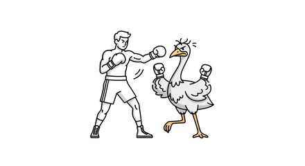 Obraz premium Quirky digital artwork depicting an unusual boxing match between a man and a feathery foe