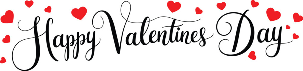 Obraz premium Elegant happy valentines day typography with red hearts romantic love background festive greeting design for couples celebration banner holiday card