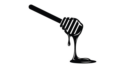 A striking black silhouette depicts a honey dipper dripping with golden honey creating a sweet visual silhouette © jivect02