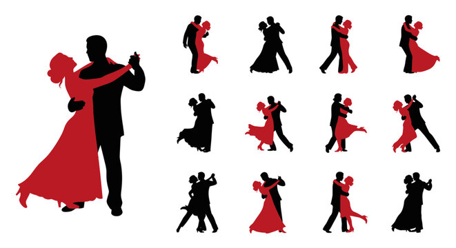 Elegant Couple Dancing Silhouettes - Ballroom, Tango, Waltz, Latin Dance Poses