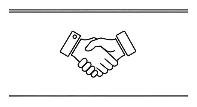 Minimalist two-hand shake symbol signifying business deal, collaboration, and mutual understanding