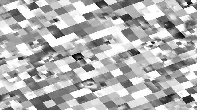 Abstract Black and White Digital Pixel Grid Motion Background with Glitchy Square Mosaic Animation