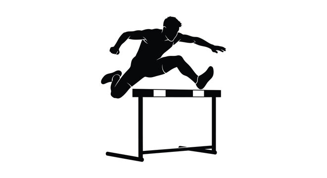 A dynamic image depicts an athlete mid jump over a hurdle showcasing impressive form and athleticism silhouette