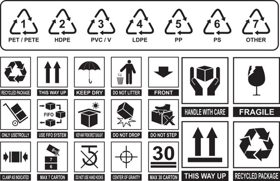 Professional Plastic Recycling Resin Codes & Package Handling Label Collection