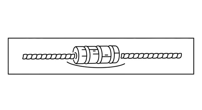 Industrial rope tensioner component assembly diagram with rotational movement indication