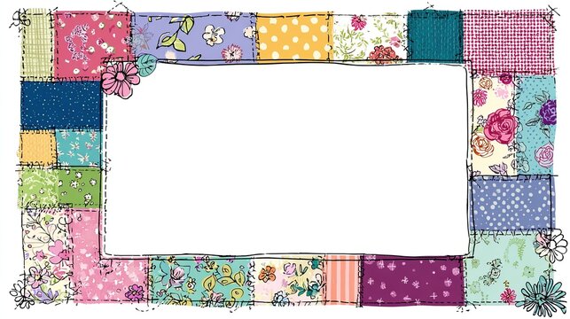 Colorful stitched fabric patchwork frame