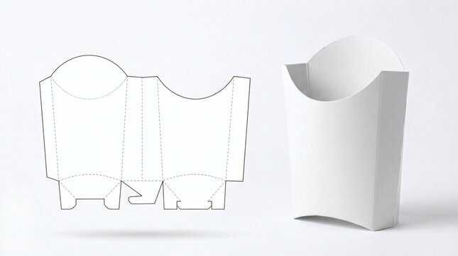 Blank White French Fries Box Packaging Mockup and Dieline Template for Fast Food Branding