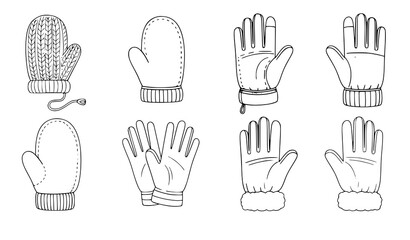 Fototapeta premium Winter gloves cartoon icons cold weather clothing vector set