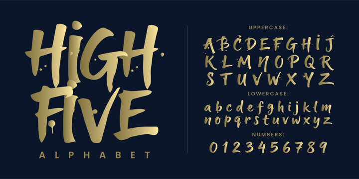 High Five Golden Brush Script Font with Paint Drip Effect for Urban Street Art Style