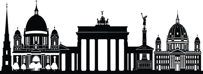 Berlin City Skyline Silhouette Featuring Brandenburg Gate Berlin Cathedral Victory Column And Famous German Architecture Landmarks Vector Illustration For Travel Tourism © Aroshi Jannat 