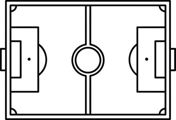 Soccer field top view outline illustration black and white line design isolated on white background football pitch vector graphic © NASRIN
