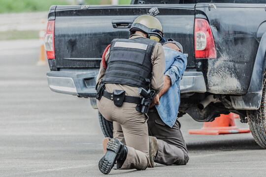 police helped to catch the guilty and lock the handcuffs,arrested.