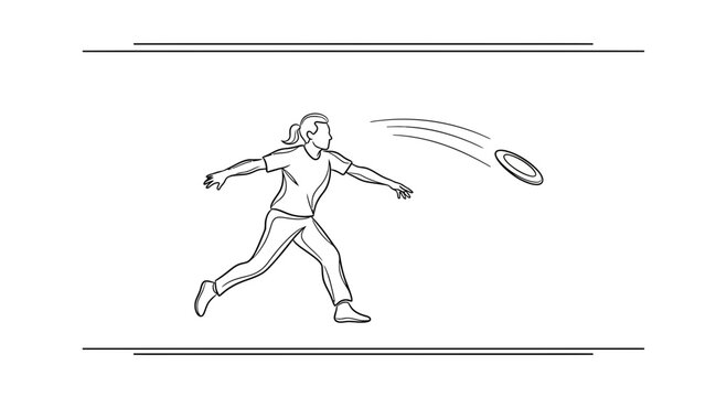 Woman throwing frisbee in park, dynamic action shot, summer outdoor activity