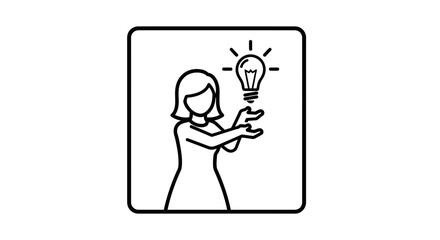 Fototapeta premium Woman with Light Bulb Idea Symbol Above Head, Innovation Concept