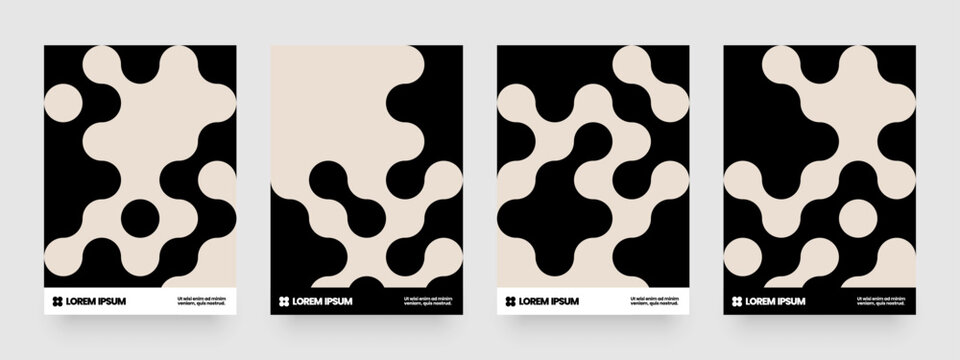 Poster with mosaic circles. Abstract bauhaus geometric pattern with metaball fusion. Layout for flyer, poster or cover. 