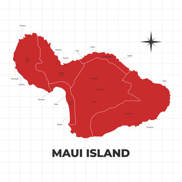 Maui Island map illustration. Map of the island in United States of America