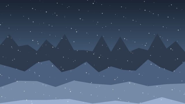 Abstract Winter Landscape with Falling Snow and Mountains.