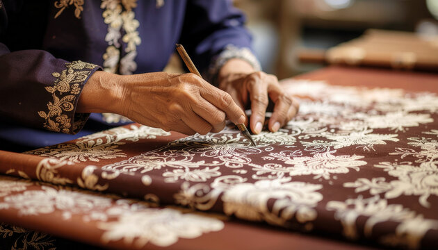 Artisan crafting floral textile design