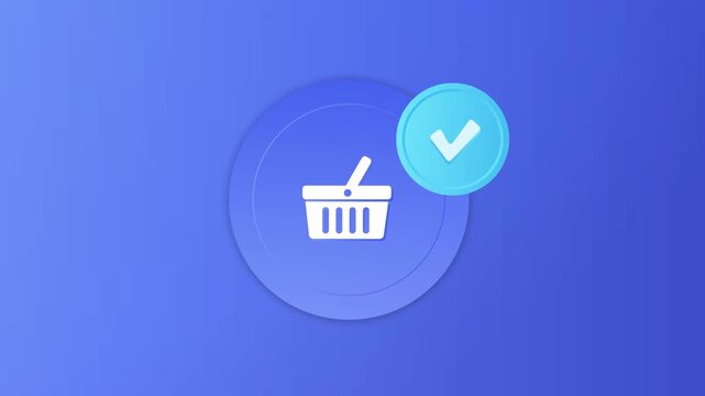 Abandoned Cart Recovery Animation - Ecommerce UI with gradient blue business background. Abandoned shopping cart icon smoothly changes to purchase completed. E-commerce remarketing motion graphics