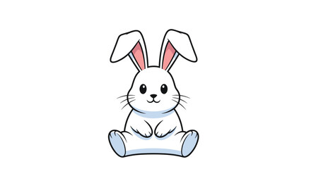 Fototapeta premium Cute white rabbit sitting calmly with long ears and a friendly expression on its face against a clean white background pet illustration.