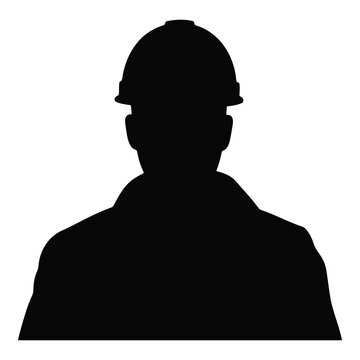 Silhouette of a man wearing a hard hat on white background
