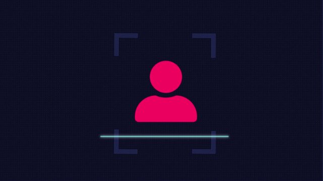 AI-powered deepfake detector scans face in real-time. Real person verified sign. Dark cyber deepfake concept loopable 2D motion graphics. Perfect for cybersecurity explainer videos tech presentations