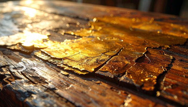 Close up of peeling paint on weathered wooden surface in natural sunlight